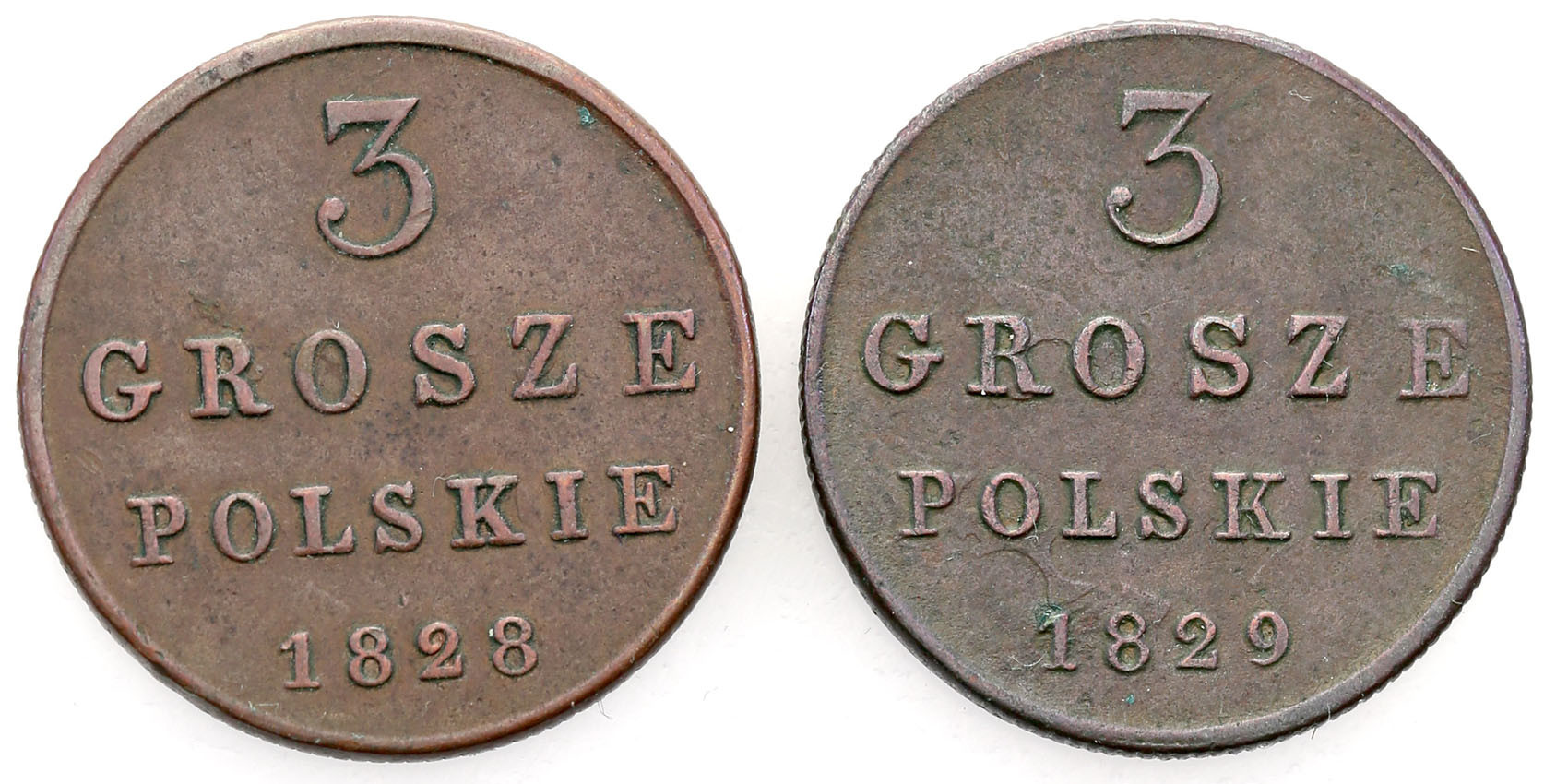 Polska XlX w. / Rosja. 3 Grosze Polskie (Trojak) 1828-1829, Warszawa – zestaw 2 szt.
